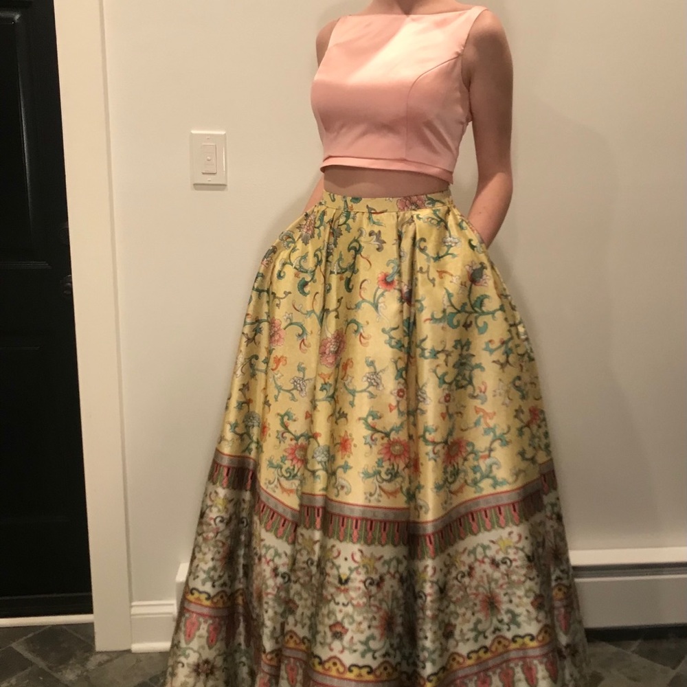 SHERRI HILL 50924 PINK/YELLOW TWO PIECE PROM DRESS